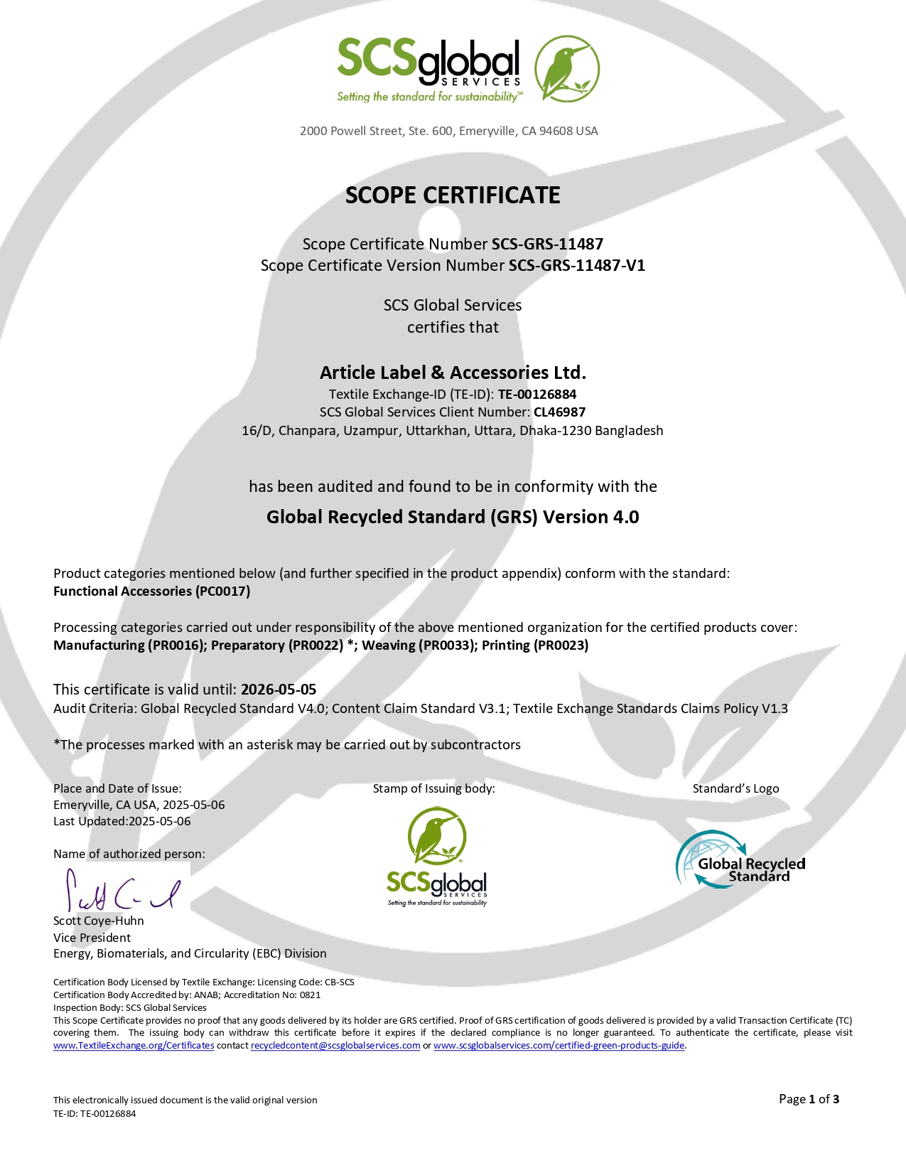 GRS certificate